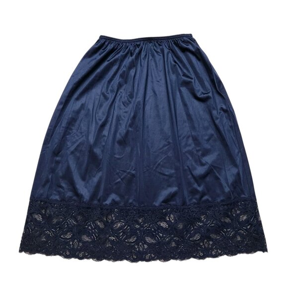 Vintage Warners Floral Lace Slip Skirt Sz Medium Style # 55351 Navy Blue - Picture 1 of 5
